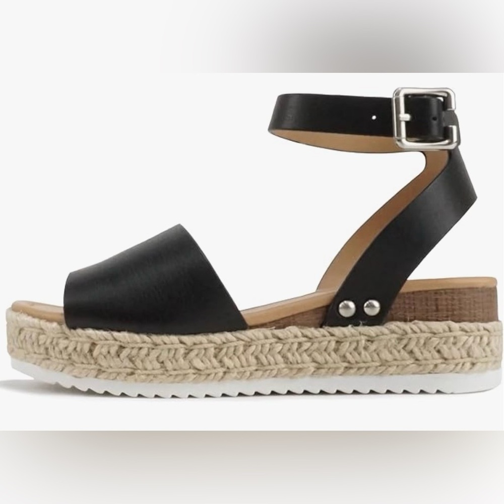 Soda Espadrille Flatform Wedge Open Toe Sandals Black SZ 8.5